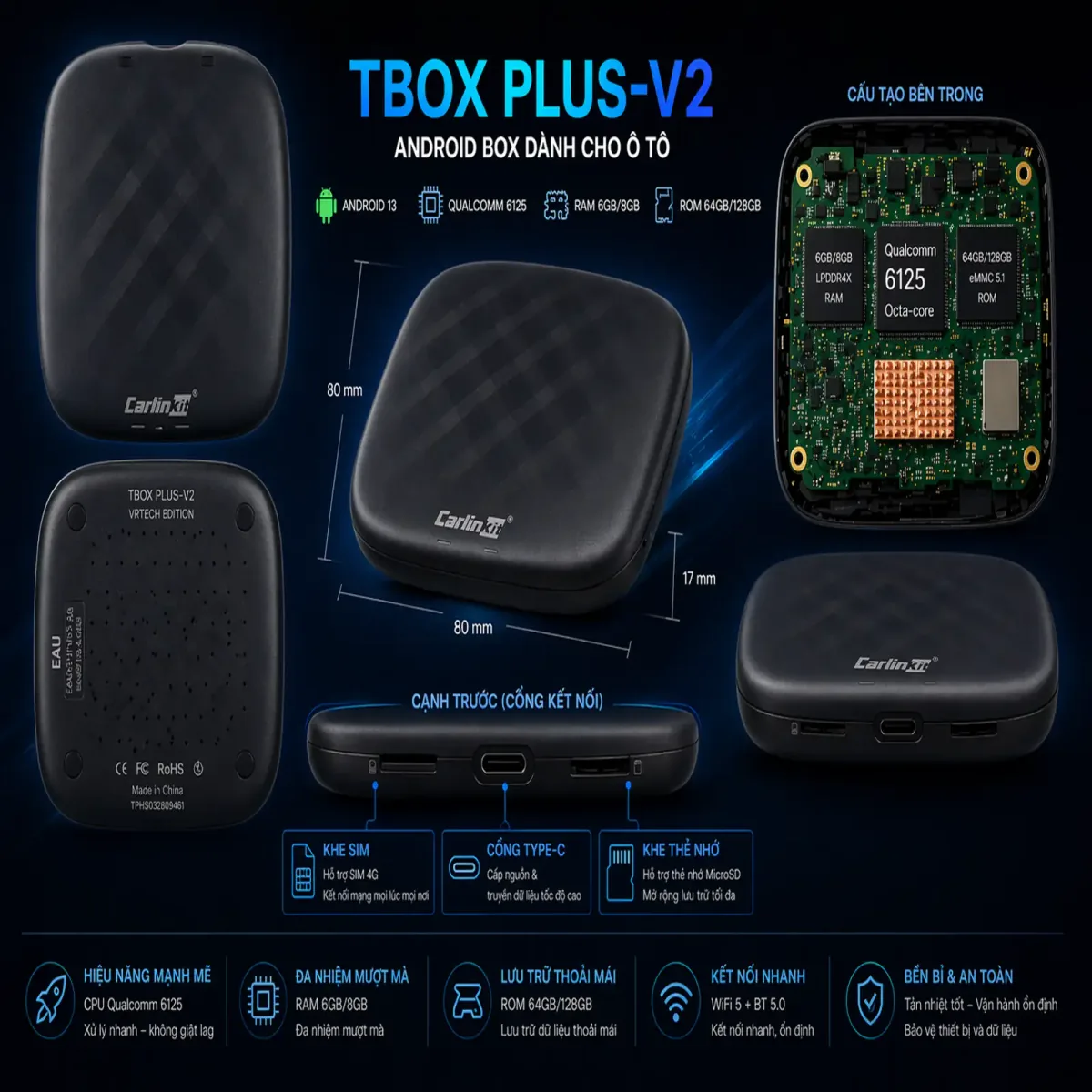 VRTECH Edition | Carlinkit TBOX PLUS V2 2026 | Android Box Ô Tô | Chip Qualcomm 6125 | Apple CarPlay & Android Auto | Bảo hành 12 tháng - thumbnail 7
